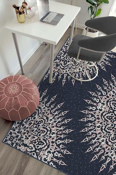 Navy Paisley Bohemian Rug