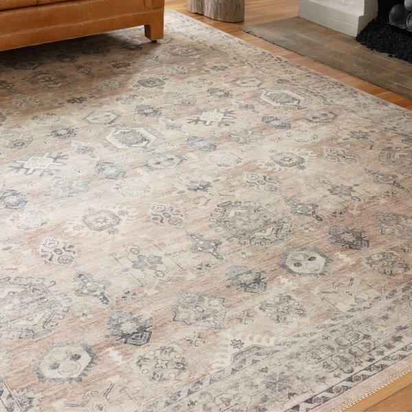 faded oriental rug in ivory beige and grey