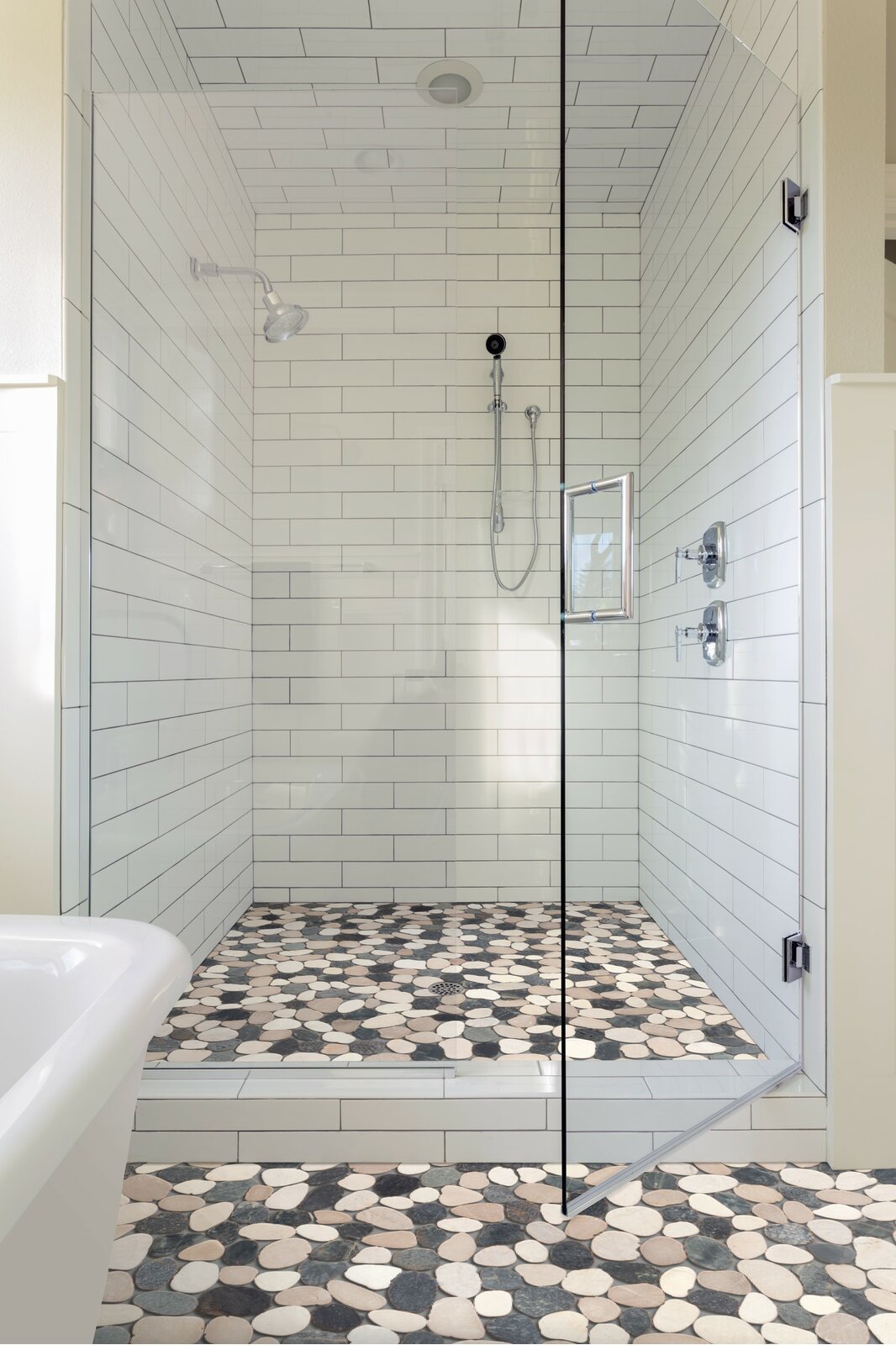 modern bathroom pebble flooring